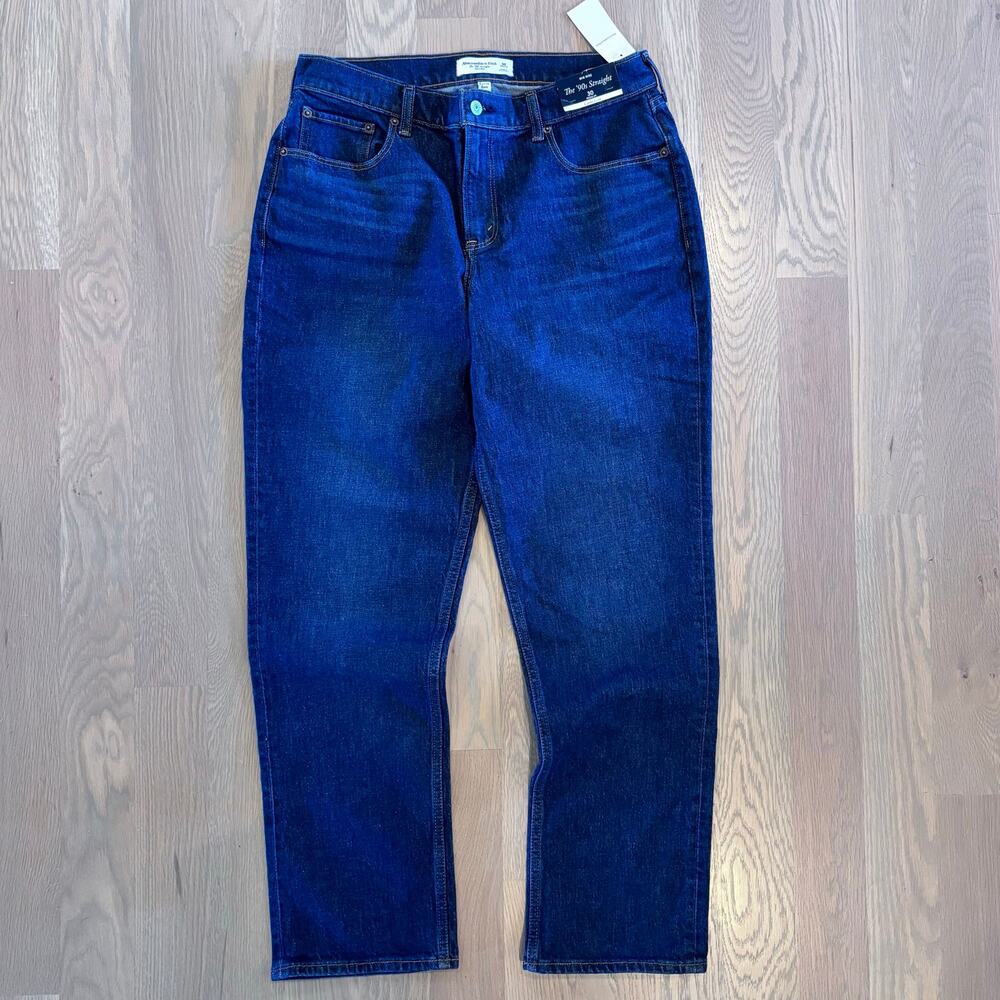NWT Abercrombie Fitch Curve Love 90s Straight Jeans Mid Rise Dark Women Size 30 - Picture 3 of 11